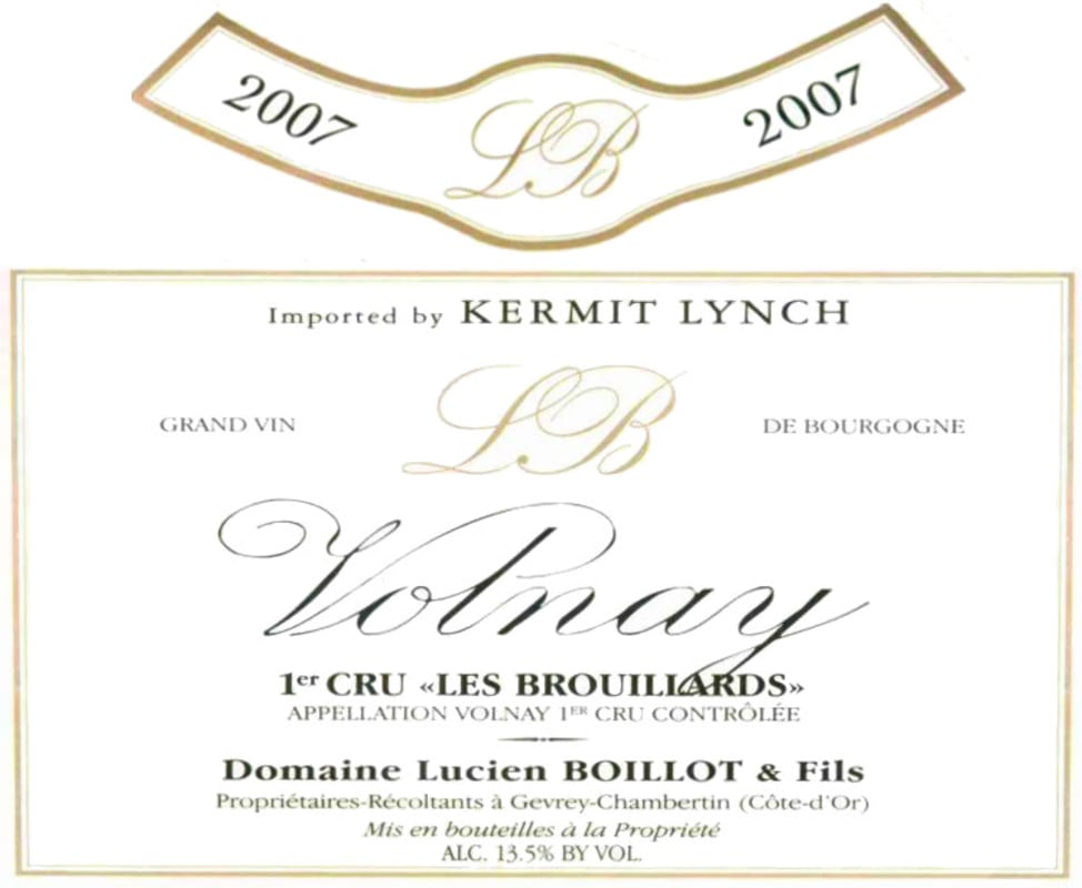 Domaine Lucien Boillot Volnay Les Brouillards Premier Cru 2007 Front Label