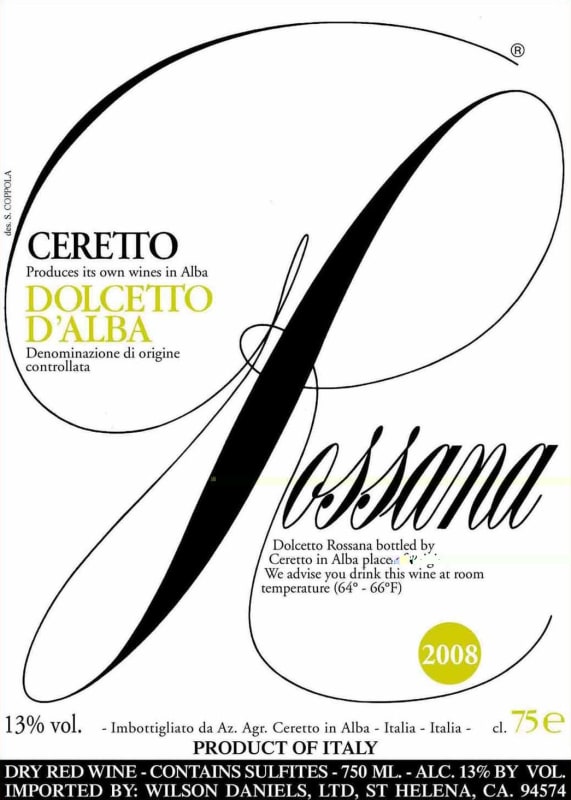 Ceretto Dolcetto d'Alba Rossana 2008 Front Label