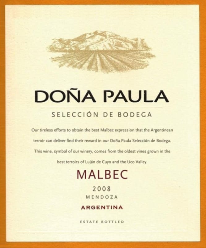 Dona Paula Seleccion de Bodega Malbec 2008 Front Label
