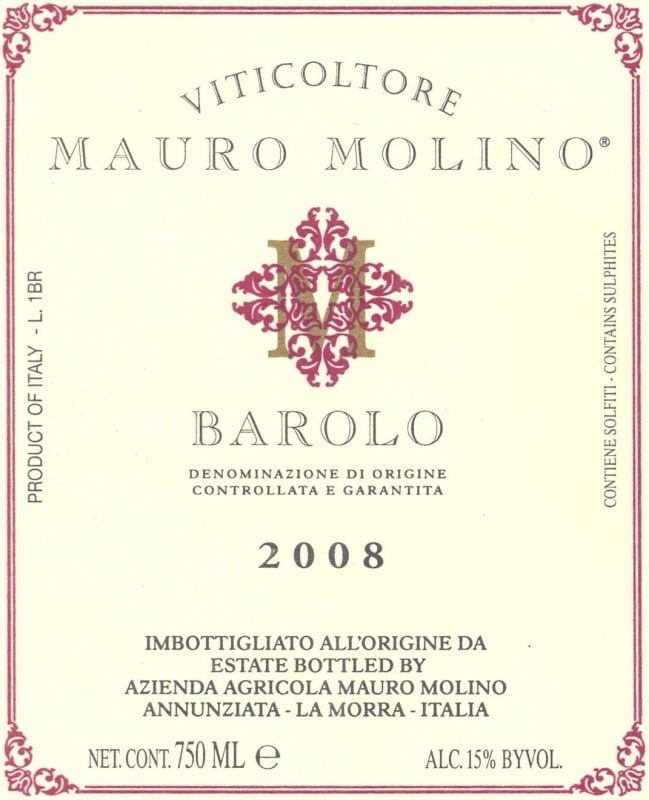 Mauro Molino Barolo 2008 Front Label