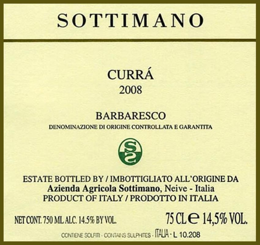 Sottimano Barbaresco Curra 2008 Front Label