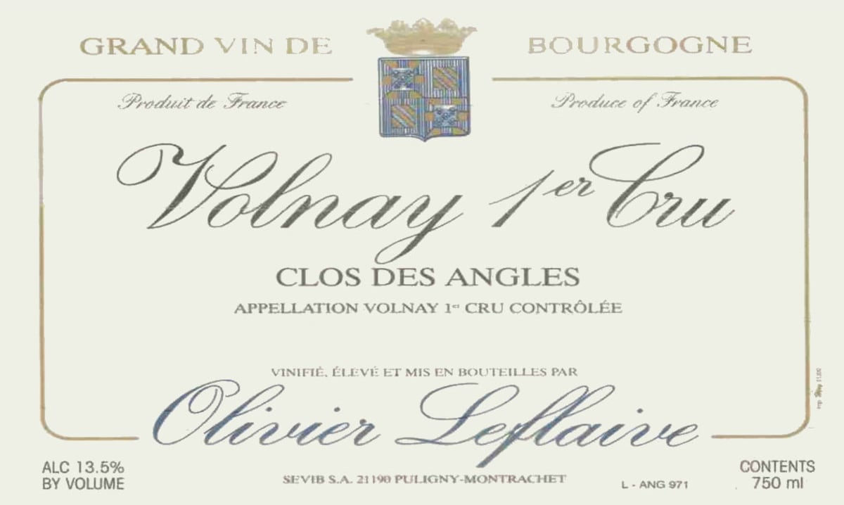 Olivier Leflaive Volnay Clos des Angles Premier Cru 2008 Front Label