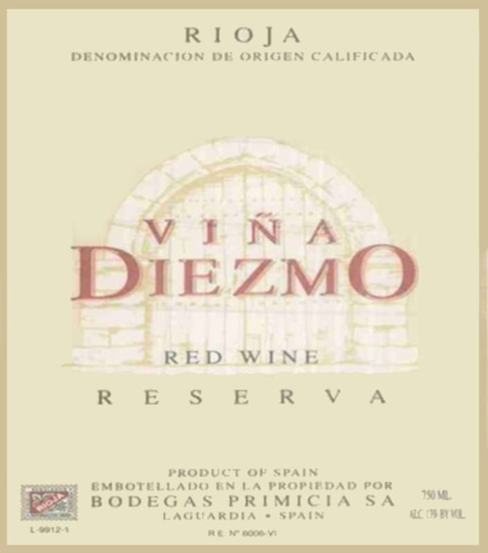 Bodegas Primicia Rioja Vina Diezmo Reserva 2008 Front Label