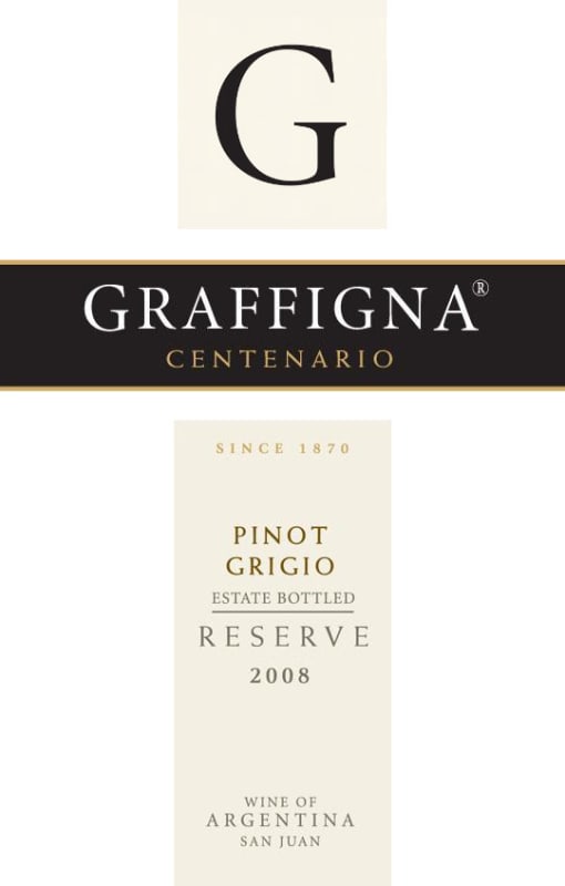 Graffigna Centenario Reserve Pinot Grigio 2008 Front Label