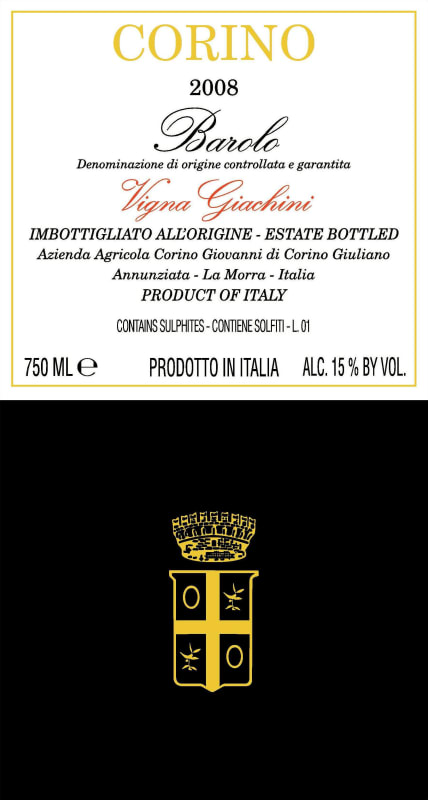 Giovanni Corino Barolo Vigna Giachini 2008 Front Label