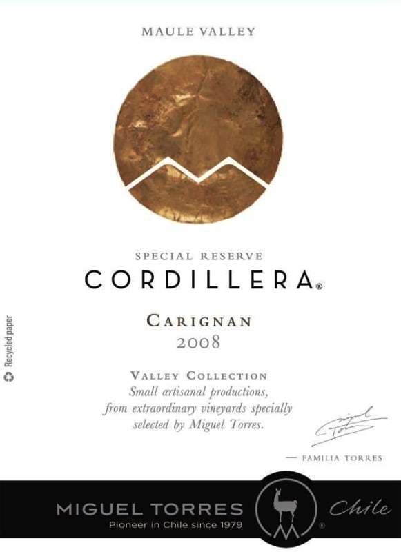 Miguel Torres Cordillera Carignan 2008 Front Label