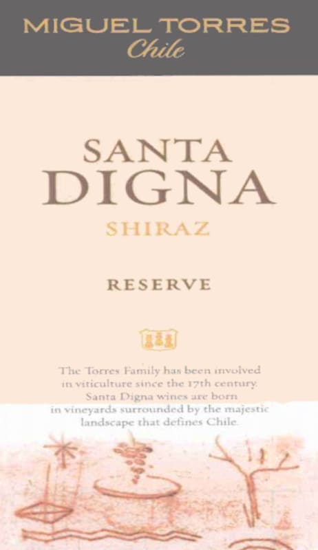 Miguel Torres Santa Digna Riserva Shiraz 2008 Front Label