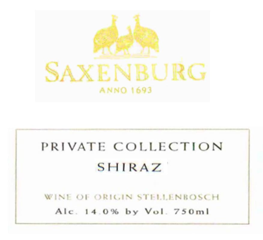 Saxenburg Private Collection Shiraz 2008 Front Label