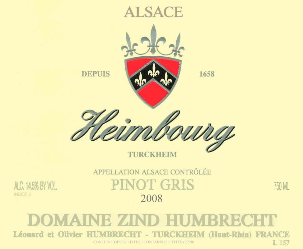 Zind-Humbrecht Heimbourg Pinot Gris 2008 Front Label