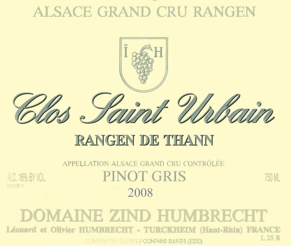 Zind-Humbrecht Clos Saint Urbain Rangen de Thann Pinot Gris 2008 Front Label
