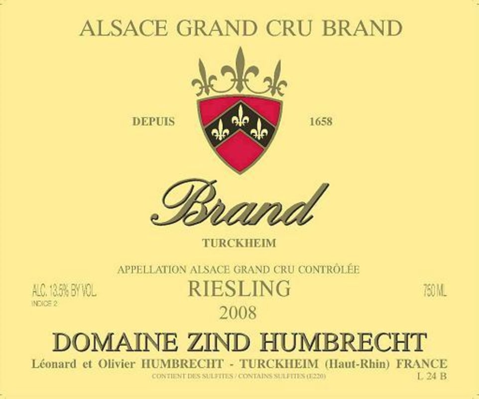 Zind-Humbrecht Brand Grand Cru Riesling 2008 Front Label