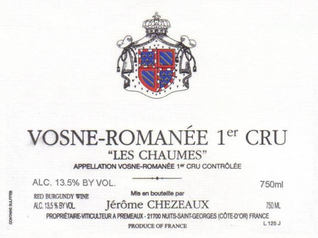 Jerome Chezeaux Vosne-Romanee Les Chaumes Premier Cru 2008 Front Label