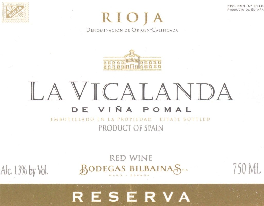 La Vicalanda Rioja Reserva Tempranillo 2008 Front Label