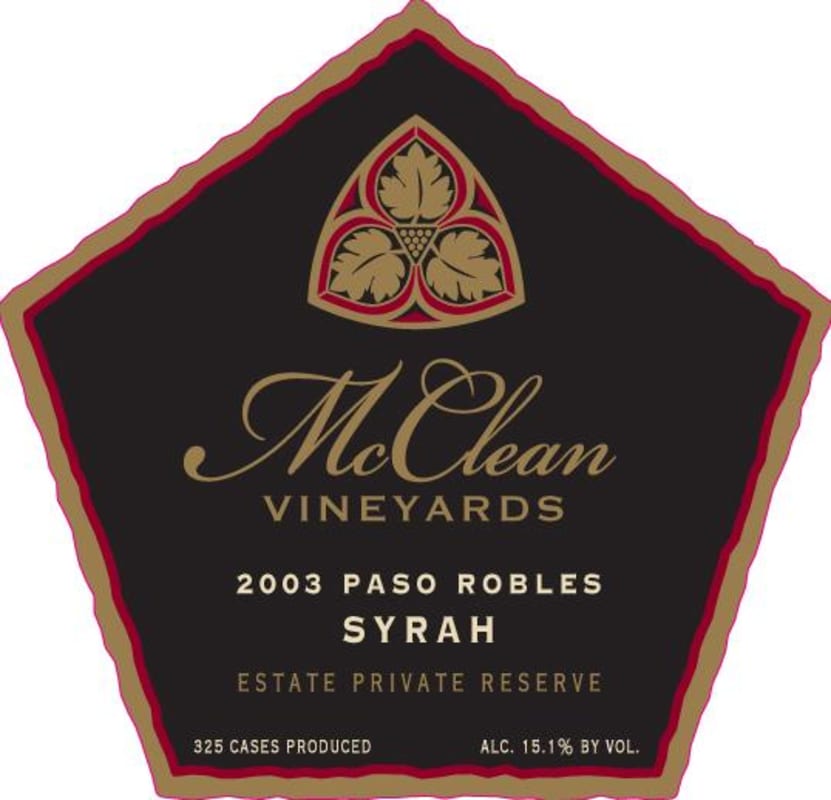 McLean Vineyards Estate Private Reserve Syrah 2003 Front Label