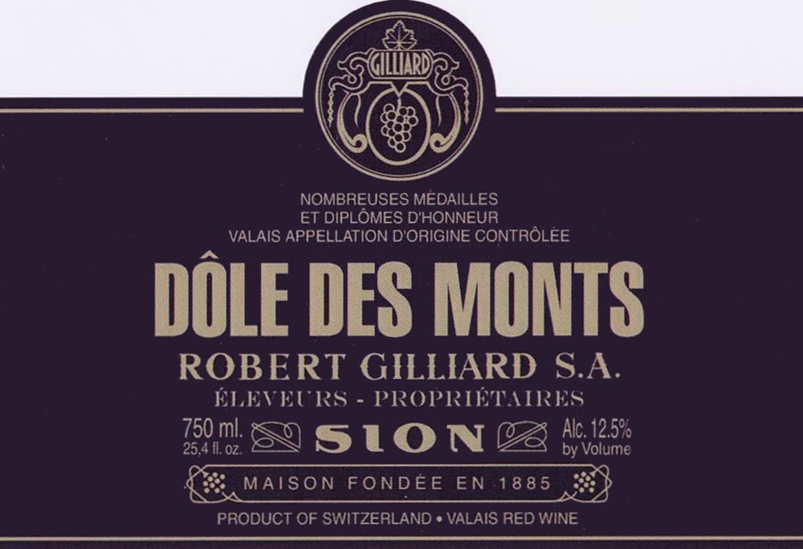 Robert Gilliard Dole des Monts 2009 Front Label