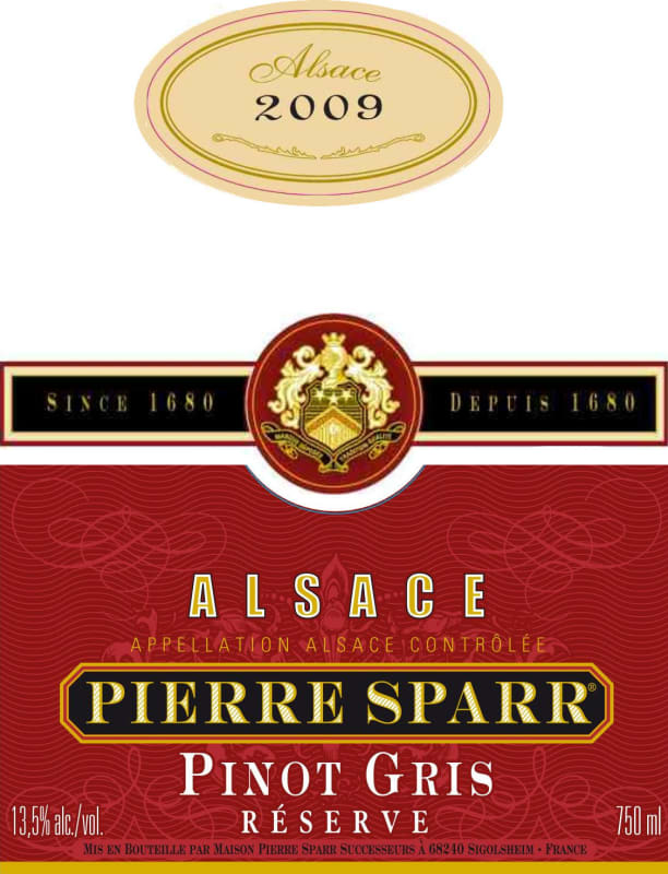 Pierre Sparr Reserve Pinot Gris 2009 Front Label