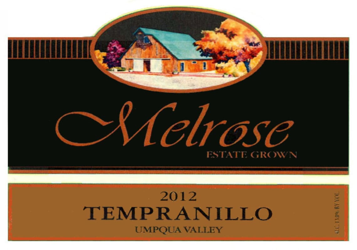 Melrose Wines Tempranillo 2012 Front Label