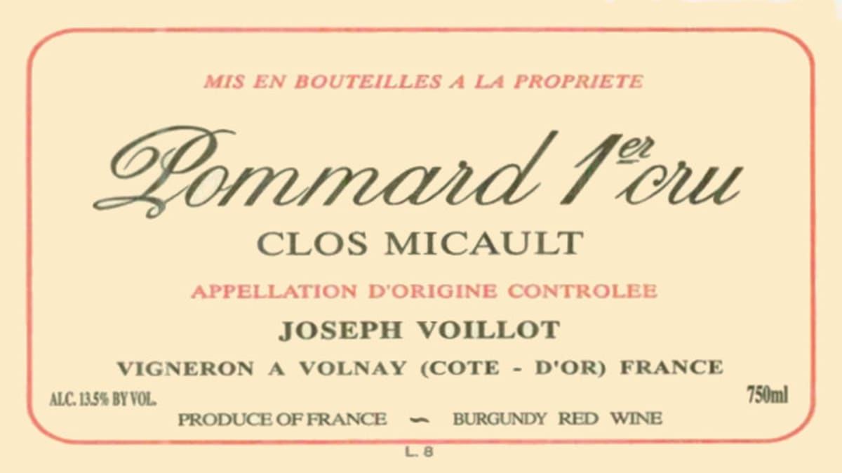 Domaine Joseph Voillot Pommard Clos Micault Premier Cru 2009 Front Label