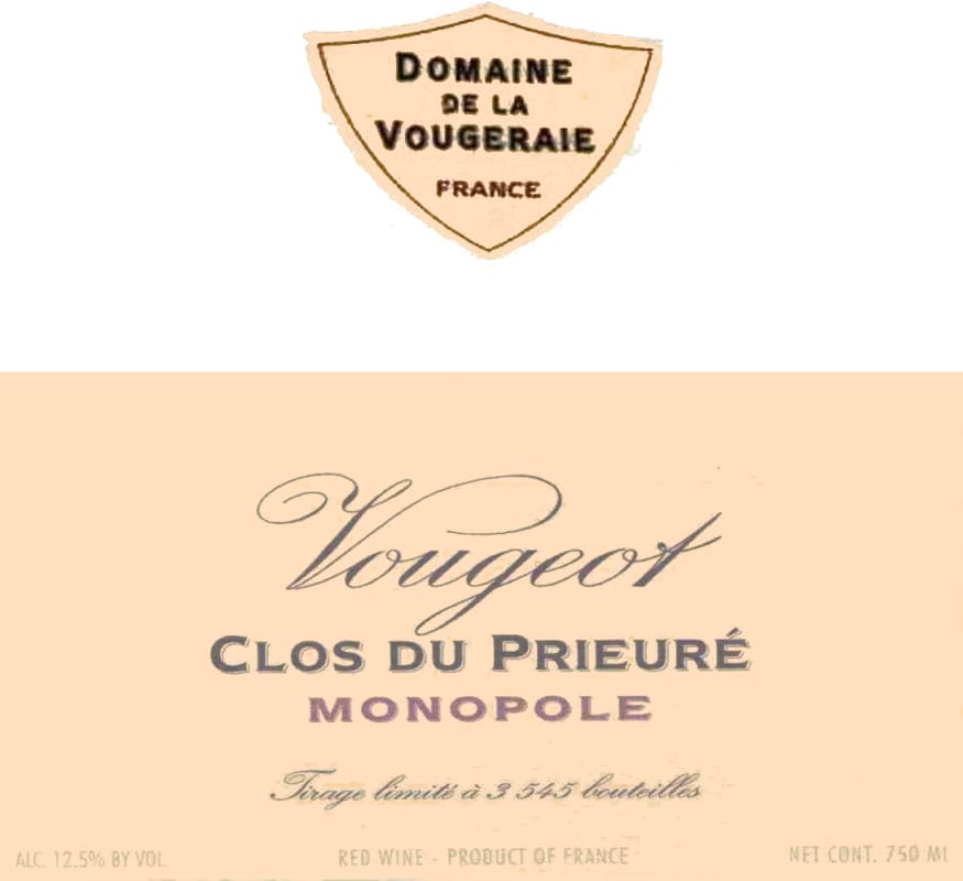 Domaine de la Vougeraie Vougeot Clos du Prieure Monople 2009 Front Label
