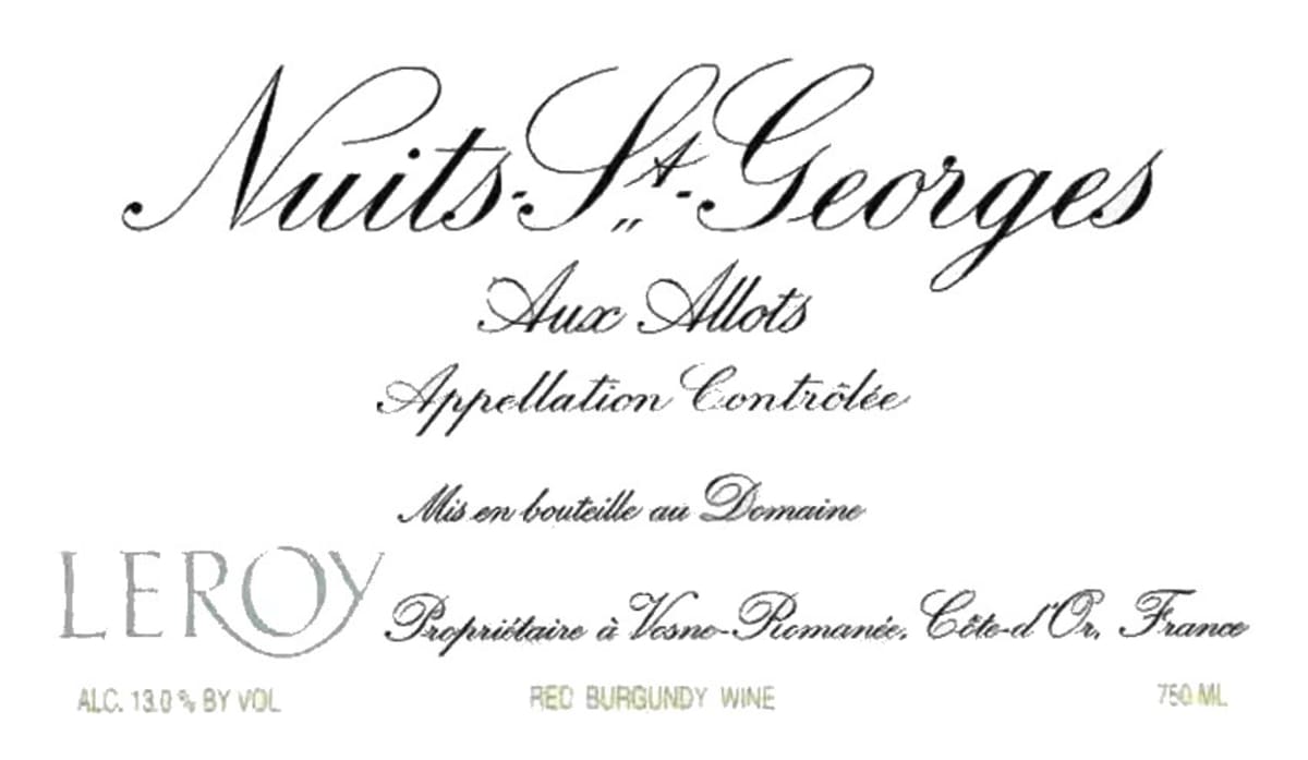 Domaine Leroy Nuits St Georges Aux Allots 2009 Front Label
