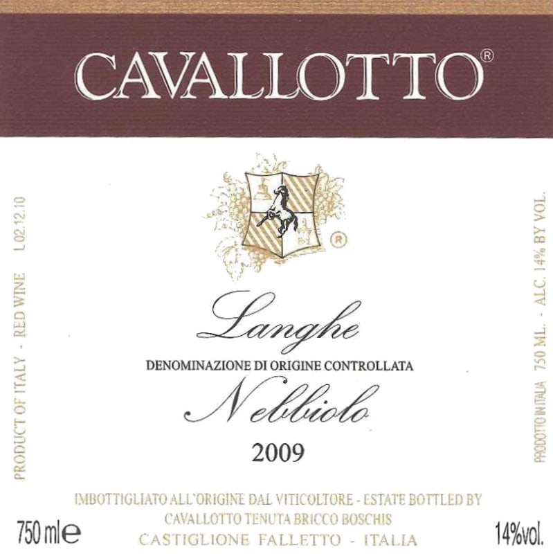Cavallotto Langhe Nebbiolo 2009 Front Label