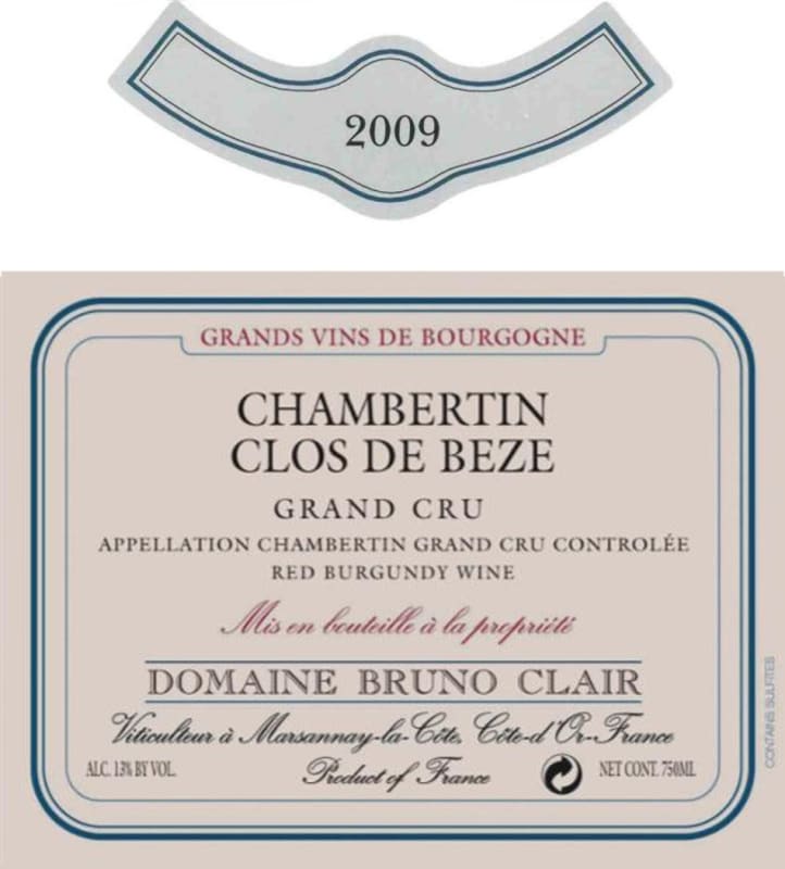 Bruno Clair Chambertin-Clos de Beze Grand Cru 2009 Front Label