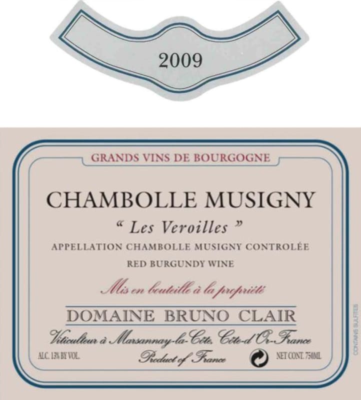 Bruno Clair Chambolle Musigny Les Veroilles 2009 Front Label