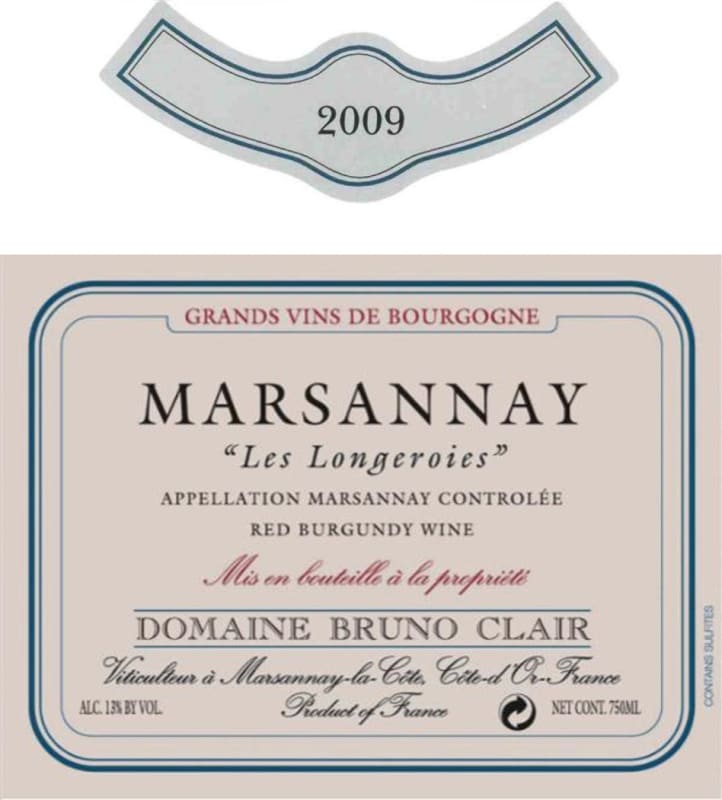 Bruno Clair Marsannay Les Longeroies 2009 Front Label