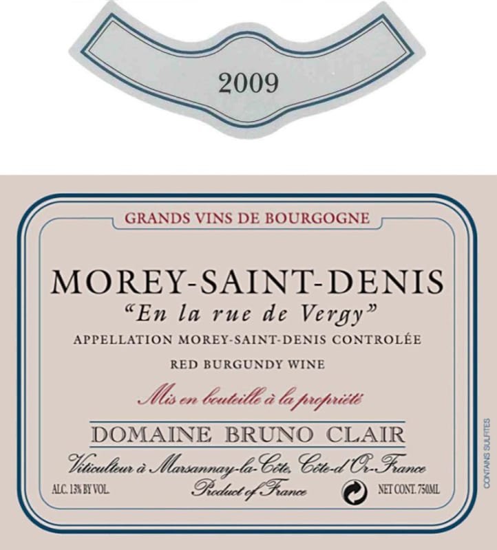 Bruno Clair Morey Staint Denis Rouge 2009 Front Label