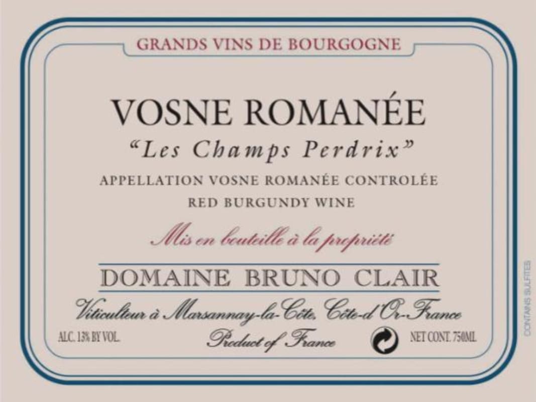 Bruno Clair Vosne Romanee Champs Perdrix 2009 Front Label