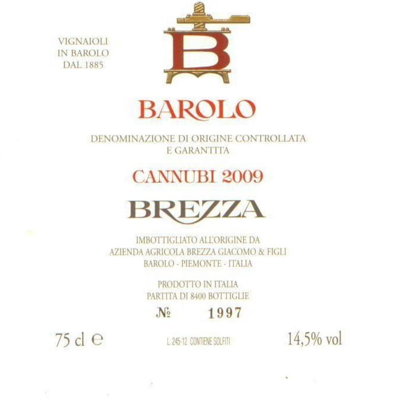 Brezza Barolo Cannubi 2009 Front Label