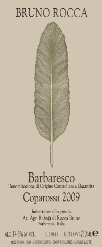 Bruno Rocca Barbaresco Coparossa 2009 Front Label