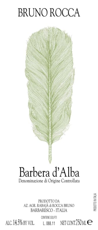 Bruno Rocca Barbera d'Alba 2009 Front Label