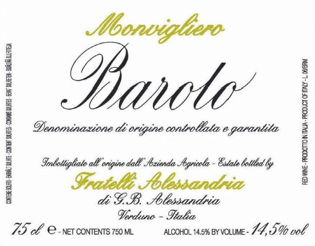 Fratelli Alessandria Barolo Monvigliero 2009 Front Label