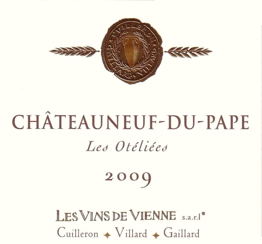 Vins de Vienne Chateauneuf de Pape Les Oteliees 2009 Front Label