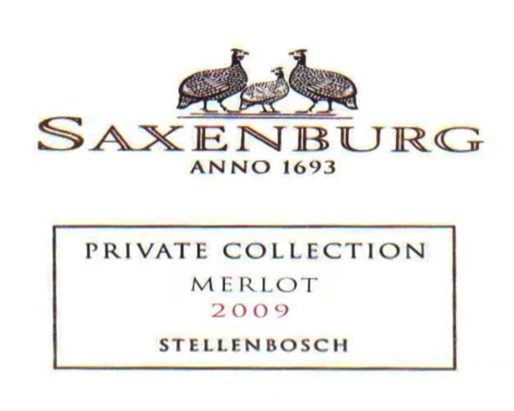 Saxenburg Private Collection Merlot 2009 Front Label