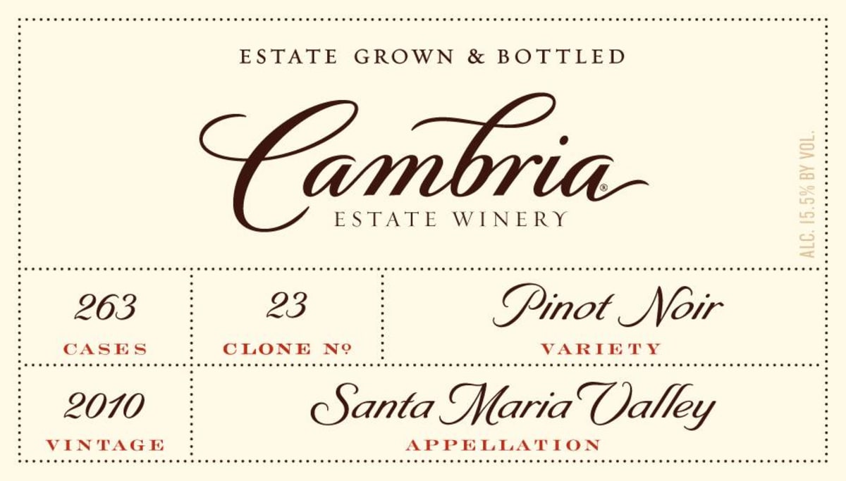 Cambria Clone No 23 Pinot Noir 2010 Front Label