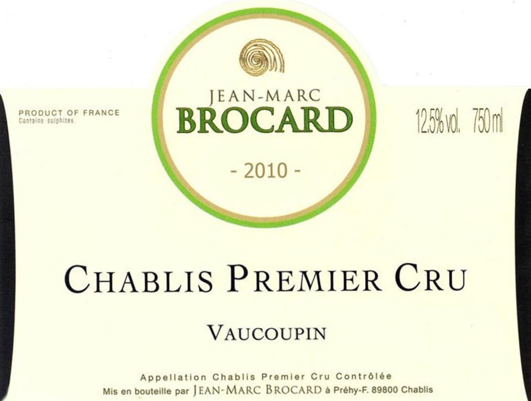 Brocard Chablis Vaucoupin Premier Cru 2010 Front Label