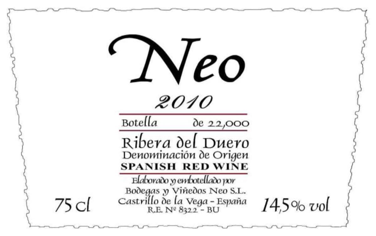 Bodegas Neo Ribera del Duero Neo 2010 Front Label