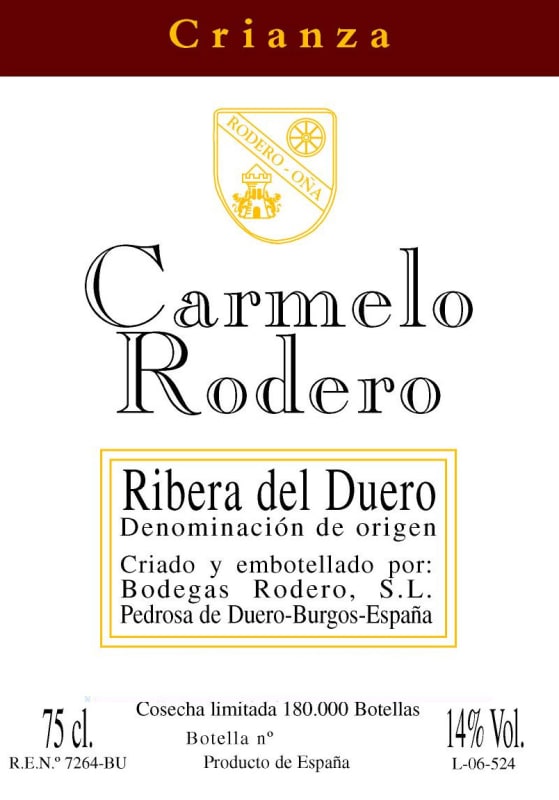 Carmelo Rodero Crianza 2010 Front Label