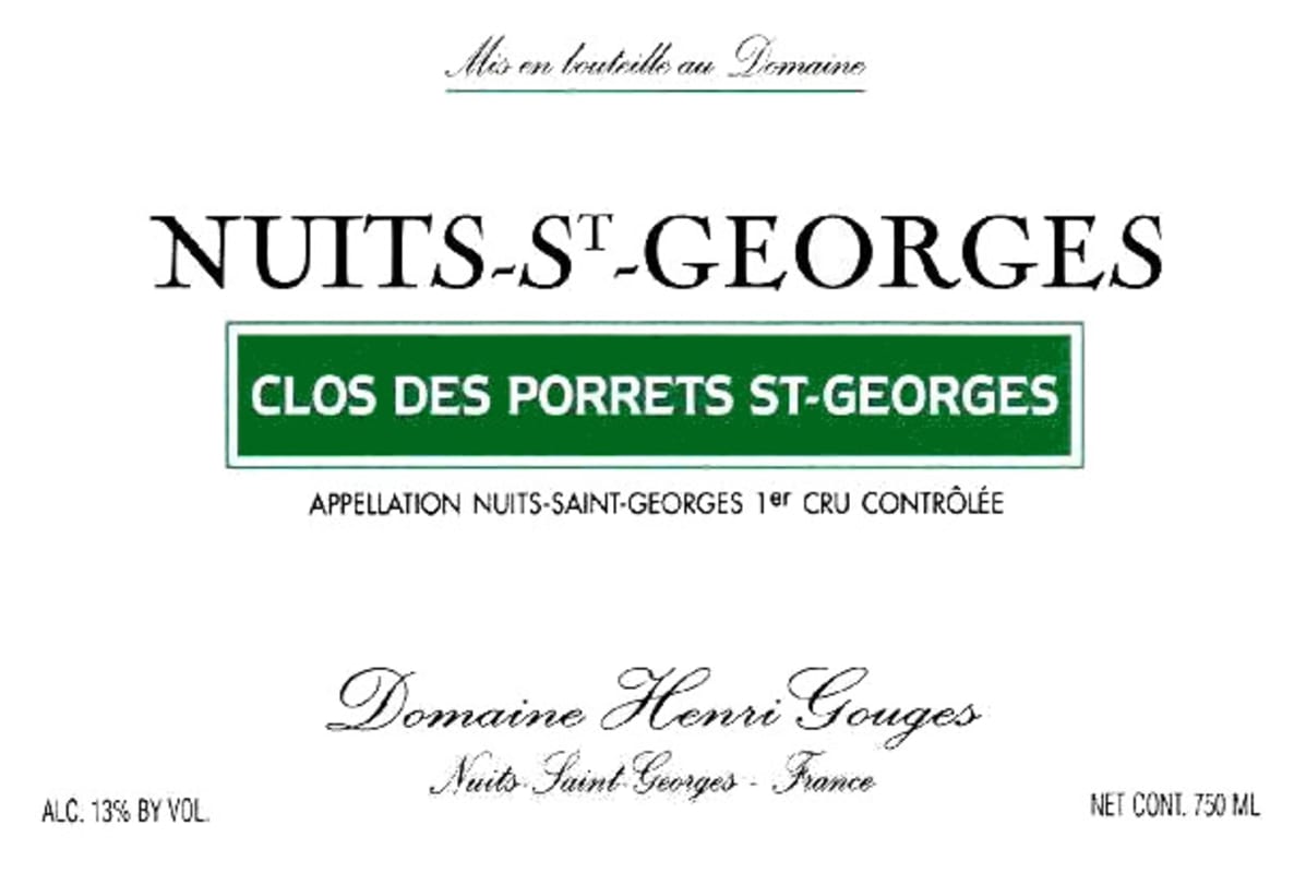 Domaine Henri Gouges Nuits-St-Georges Clos des Porrets St. Georges Premier Cru 2010 Front Label