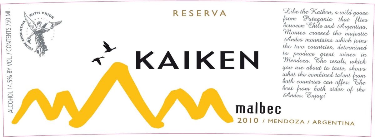 Kaiken Reserva Malbec 2010 Front Label