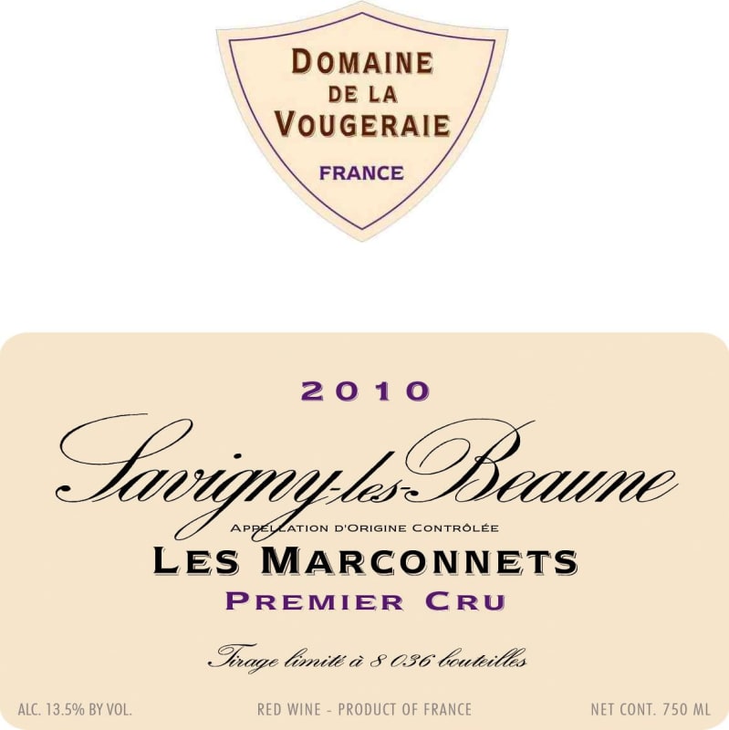 Domaine de la Vougeraie Savigny-les-Beaune Les Marconnets Premier Cru 2010 Front Label