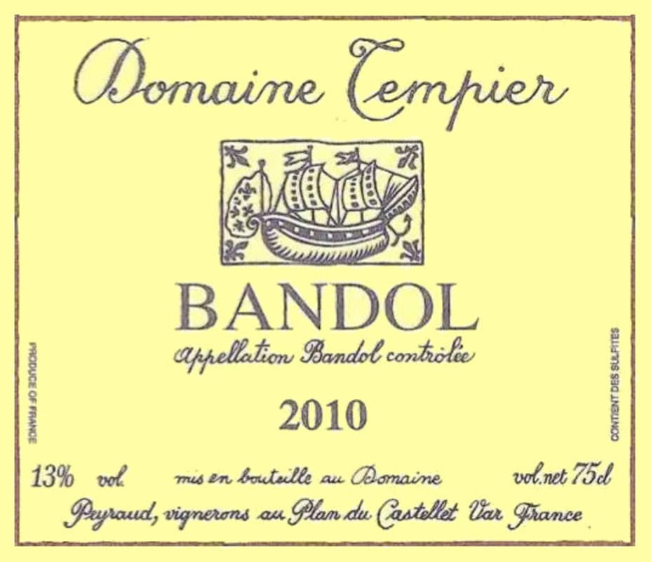 Domaine Tempier Bandol Rouge 2010 Front Label