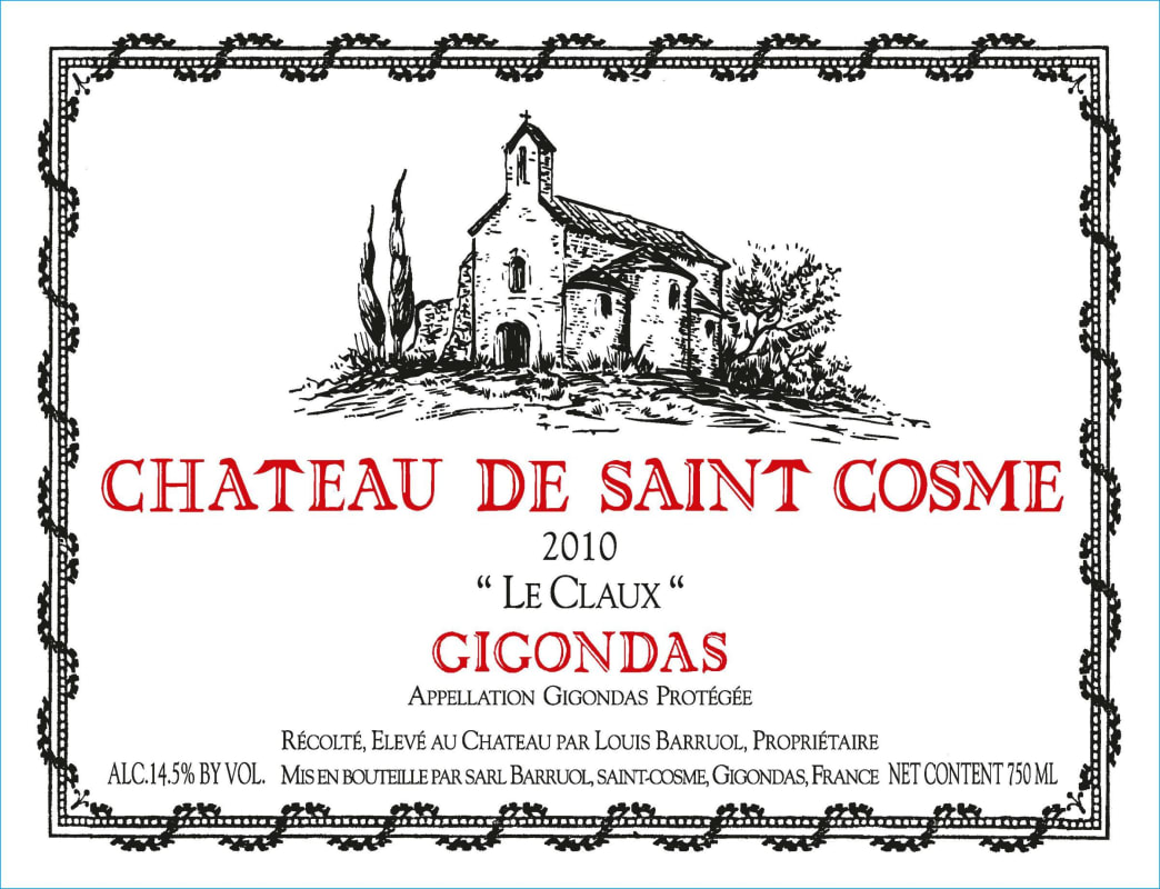 Chateau de Saint Cosme Gigondas Le Claux 2010 Front Label