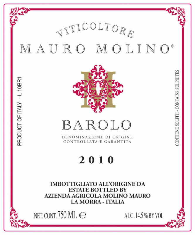 Mauro Molino Barolo 2010 Front Label