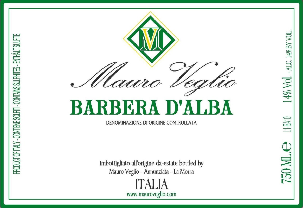 Mauro Veglio Barbera d'Alba 2010 Front Label
