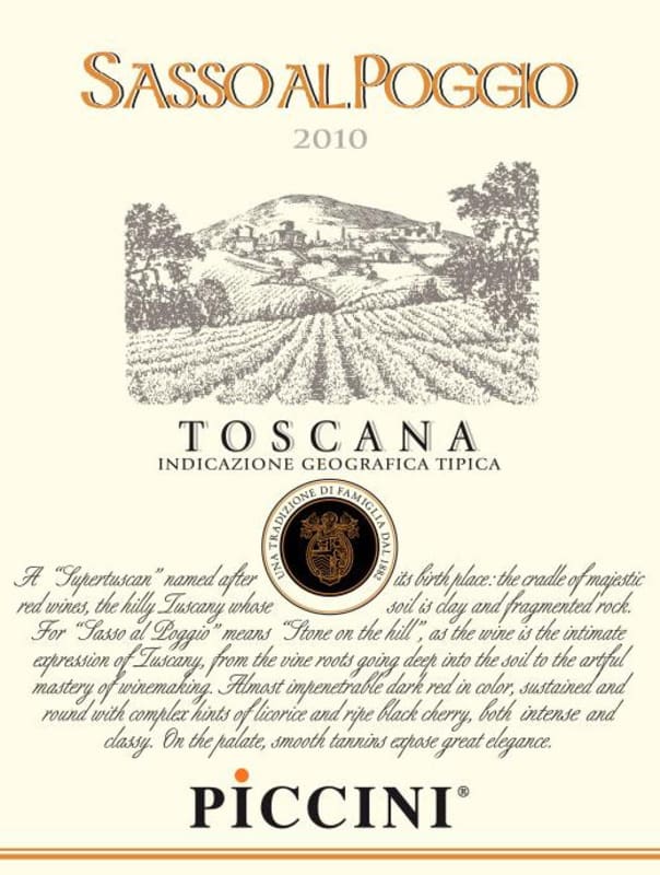 Piccini Sasso Al Poggio 2010 Front Label