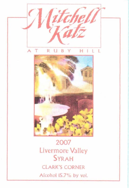 Mitchell Katz Winery Clark's Corner Vineyard Syrah 2007 Front Label