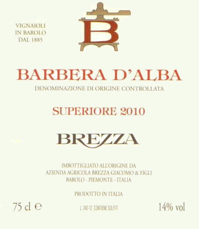 Brezza Barbera d'Alba Superiore 2010 Front Label